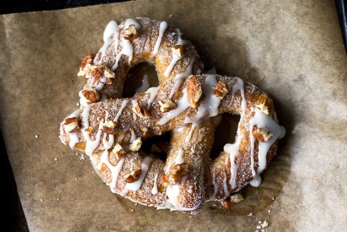 Spiced, Brown Butter Pumpkin Pretzels with Coffee Cream Cheese Icing