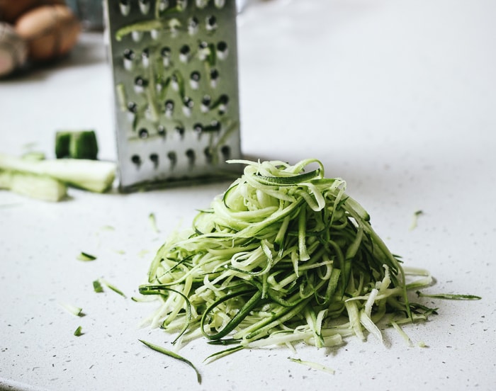 Lazy Girl's Zucchini Spaghetti [no fancy tools required!] with Peas, Crème Fraîche and Pesto