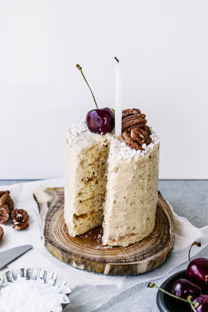 No-Bake Buttermilk Pancake Layer Cake For One with Malted Pecan Buttercream