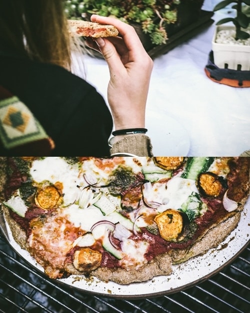 How to make pizza on a Barbecue {+ a No-Knead Sweet Potato, Pesto, Red Onion and Zucchini Ribbon Pizza}