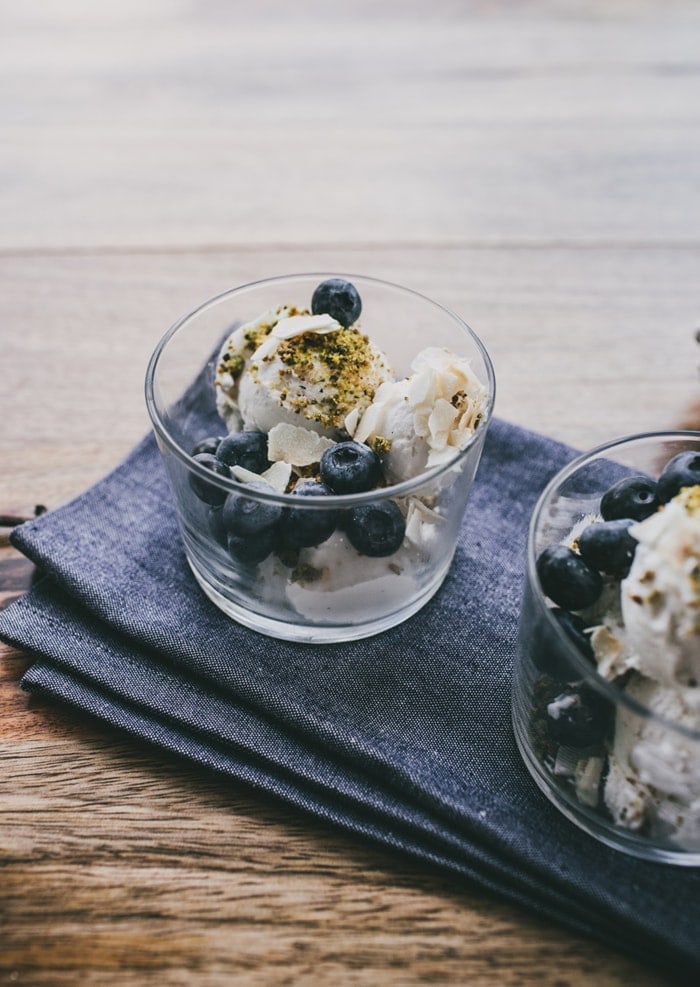 Coconut Milk Ice Cream with a Pistachio Crumb and Blueberries {Vegan + Gluten Free}